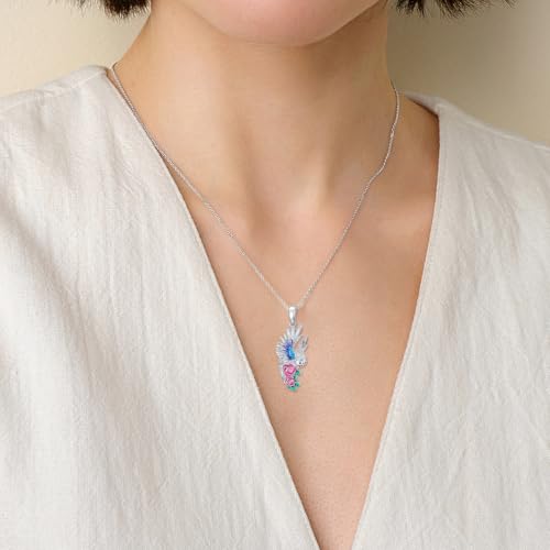 Hummingbird/Phoenix/Owl/Dove/Flamingo/Raven/Blue Jay/Cardinal/Peacock/Eagle/Parrot/Robin Necklace for Women 925 Sterling Silver Bird Pendant Necklace Animal Jewelry Gift for Mother Wife - style: Owl Necklace with Flower