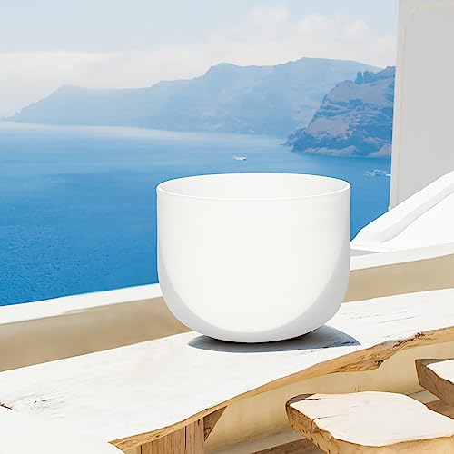 Singing Bowl 8 Inch E Note Solar Plexus Chakra Frosted Quartz Crystal Sound Bowl Mallet and O-ring For Sound Healing Meditation - color: white 3, size: 8"E