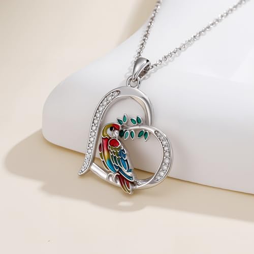 Hummingbird/Phoenix/Owl/Dove/Flamingo/Raven/Blue Jay/Cardinal/Peacock/Eagle/Parrot/Robin Necklace for Women 925 Sterling Silver Bird Pendant Necklace Animal Jewelry Gift for Mother Wife - style: Parrot Necklace
