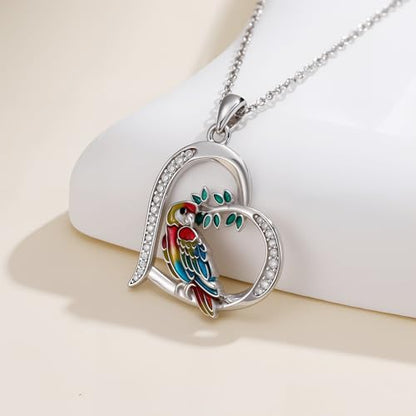 Hummingbird/Phoenix/Owl/Dove/Flamingo/Raven/Blue Jay/Cardinal/Peacock/Eagle/Parrot/Robin Necklace for Women 925 Sterling Silver Bird Pendant Necklace Animal Jewelry Gift for Mother Wife - style: Parrot Necklace
