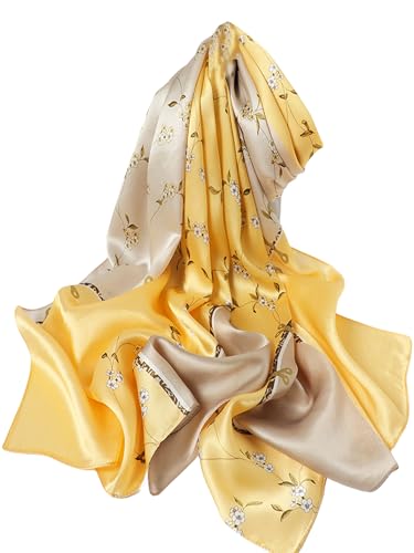 100% Mulberry Silk Oversized Women’s Sun-Shielding Shawl Formal Evening Neckwear Featherlight Airy - color: N21-buttercup Gleam Scarf（69" X 21"inch）