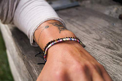 Made by Nami 2 Pcs Boho Surfer Bracelets for Men and Women Waterproof and Adjustable Beach Bracelets for Men and Women Set of 2 Beaded & Braided - color: Tiger-Eyes & Yellow