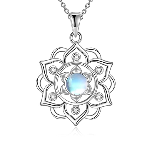 ONEFINITY Lotus Necklace 925 Sterling Silver Moonstone Pendant Necklace Yoga Lotus Jewelry for Women - style: Moonstone