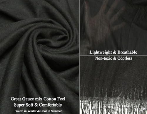 Women Summer Scarfs Lightweight Large Long Gauze Shawl Linen Beach Wrap Plain 75”×43” - color: Black
