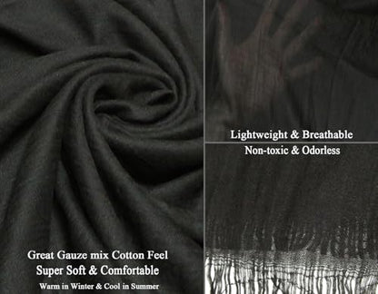Women Summer Scarfs Lightweight Large Long Gauze Shawl Linen Beach Wrap Plain 75”×43” - color: Black