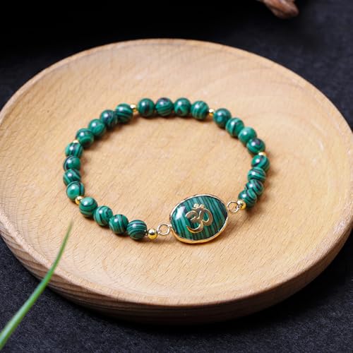 Da Piao Liang Malachite Om Yoga Bracelet - Green Beaded Meditation Jewelry For Women, Elastic Spiritual Gemstone Bracelet