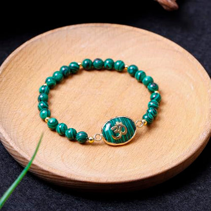 Da Piao Liang Malachite Om Yoga Bracelet - Green Beaded Meditation Jewelry For Women, Elastic Spiritual Gemstone Bracelet