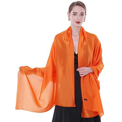 Womens Scarf Pashmina Shawls and Wraps for Evening Dresses Like Chiffon Silk Scarf for Bridal Weddings - color: Orange