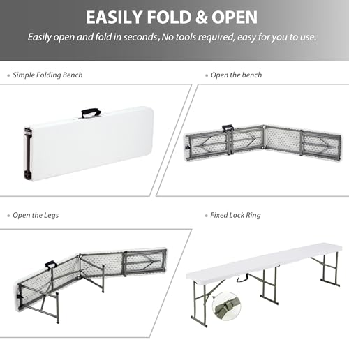 6ft Plastic Folding Bench with Carrying Handle & Lock, Portable Outdoor Bench in Garden Picnic Camping Dining Party Seat, Waterproof Bench for Soccer Activities, Firm and Durable (2Pack C) - size: 2Pack C