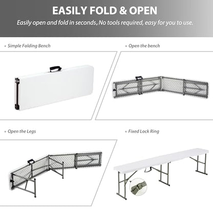 6ft Plastic Folding Bench with Carrying Handle & Lock, Portable Outdoor Bench in Garden Picnic Camping Dining Party Seat, Waterproof Bench for Soccer Activities, Firm and Durable (2Pack C) - size: 2Pack C