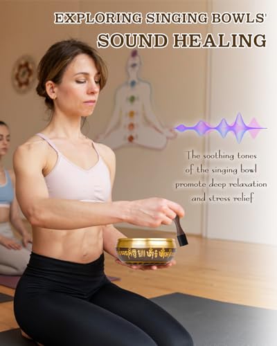 Tibetan Singing Bowls – Hand-Hammered in Nepal, Authentic Meditation Sound Bowls for Yoga, Chakra Healing, Mindfulness & Spiritual Self-Care Gifts for Women - color: Buddha-Black