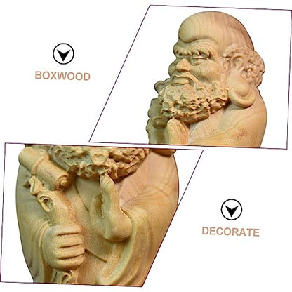 Bodhidharma Wooden Statue Hand-Carved Huangyang Wood Ornament for Zen Decor Meditation Space and Spiritual Home Decoration