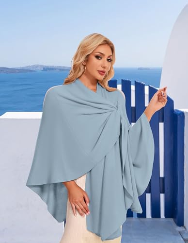 PULI Womens Elegant Cross Front Shawl Wraps Knitted Ponchos Cape Light Weight Poncho Sweater Soft Warm Travel Wraps - color: Blue