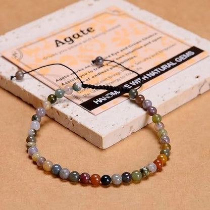MASSIVE BEADS Handmade Yoga Natural Stone Crystal Healing Power Energy Gifts for Unisex Adult Bracelet Macrame Adjustable - color: Indian Agate(Peaceful), size: 4mm