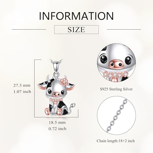 Animal Necklace 925 Sterling Silver Pendant Jewelry Gift for Women Animal Lover - style: Cow