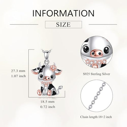 Animal Necklace 925 Sterling Silver Pendant Jewelry Gift for Women Animal Lover - style: Cow