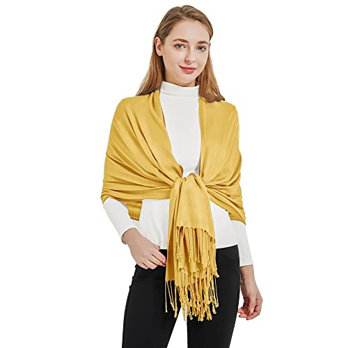 Soft Silky Pashmina Shawl Wraps Solid Colors Scarf for Wedding Evening Dresses - color: S-mustard
