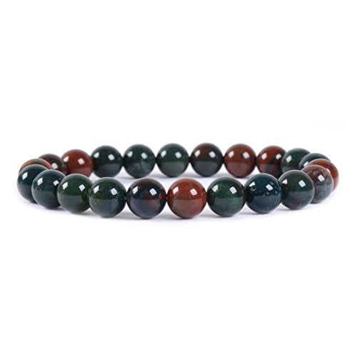 Justinstones Gem Semi Precious Gemstone 8mm Round Beads Stretch Bracelet 7 Inch Unisex - color: Green Bloodstone Heliotrope