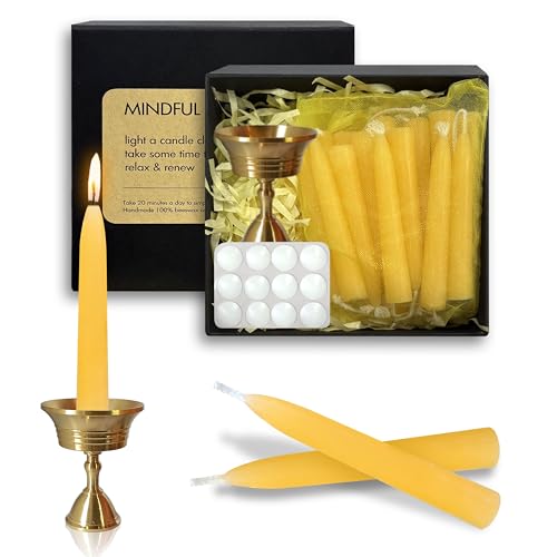 20 Min Beeswax Meditation Candles – 30 Pack, Includes Mini Candle Holder & 12 Wax Dots, Slow Burn, Natural Unscented, Yoga Prayer Mindfulness & Relaxation - color: Beeswax, size: 30 Pack