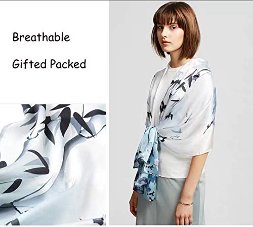 100% Mulberry Silk Long Scarf for Women Large Shawls for Headscarf and Neck- Oblong Hair Wraps with Gift Packed - color: Wash Painting-lotus
