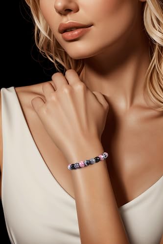 Natural Energy Healing Stone Charm Bracelet 8mm Natural Energy Healing Lava Rock Bracelet - Unisex - color: ZLY-Pink agate