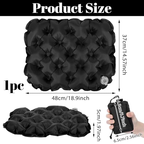 Inflatable Seat Cushion, Lightweight Stadium Seat Pad Waterproof Travel Airplane Seats Cushion Ergonomic Camping Air Seats Cushions for Long Flights, Stadium, Camping, Office, Car Travel (Black)