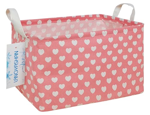 Rectangular Storage Bin Collapse Canvas Fabric Cartoon Storage Basket with Handles for Organizing Home Kitchen Boys and Girls Toys Office Closet Shelf Baskets (Rec pink heart) - color: A REC pink heart