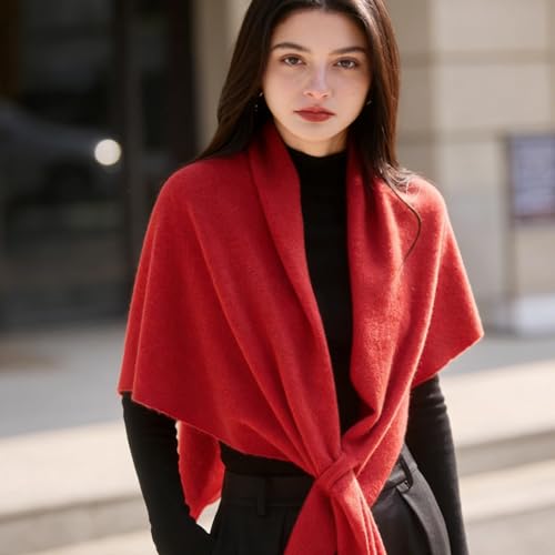 Cashmere Blend Shawl Wraps for Women,Cashmere Poncho Pashmina for Women Travel Scarf for All-Season with Gift Box - color: Red