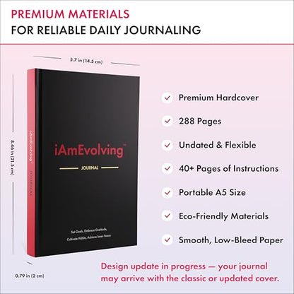 Daily Gratitude, Goal Setting & Habit Tracker Journal for Women & Men with 9-Point Emotional Wellness Scale — iAmEvolving™ 288-Page Hardcover Personal Growth Planner (Black Cover) - color: Black