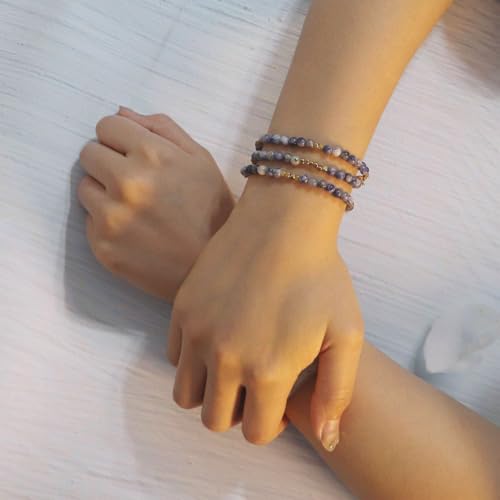 4mm Mini Beads Natural Stone Adjustable Bracelet For Women, Energy Charm Jewelry, Birthday Gift - color: Blue Dot