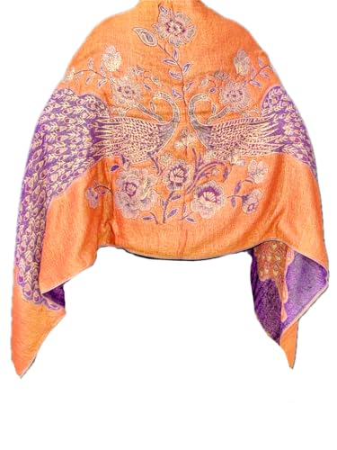 Boho LUXURY Wool Prayer Shawl Large Reversible Pashmina Brown metallic The Purple Peacock Silk Scarf nyc Travel Blanket Winter YOGA Wraps Elegant Meditation blanket Bohemian unisex Autumn PREMIUM wrap
