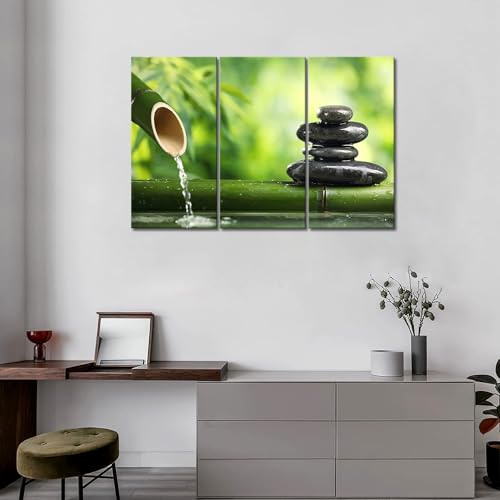 Zen Wall Art Green Spa Still Life with Bamboo Canvas Wall Art Painting Pictures Print On Canvas Botanical The Picture for Home Modern Decoration Stretched by Wooden Frame,Ready to Hang