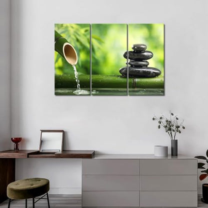 Zen Wall Art Green Spa Still Life with Bamboo Canvas Wall Art Painting Pictures Print On Canvas Botanical The Picture for Home Modern Decoration Stretched by Wooden Frame,Ready to Hang