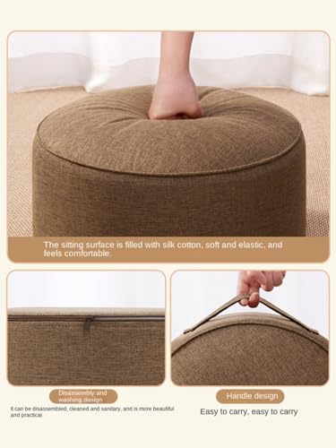 Large Thicken Floor Pillow Washable Cotton Linen Medication Cushion Round Tatami Seat Cushion for Yoga Living Room Balcony Room Party Decoration