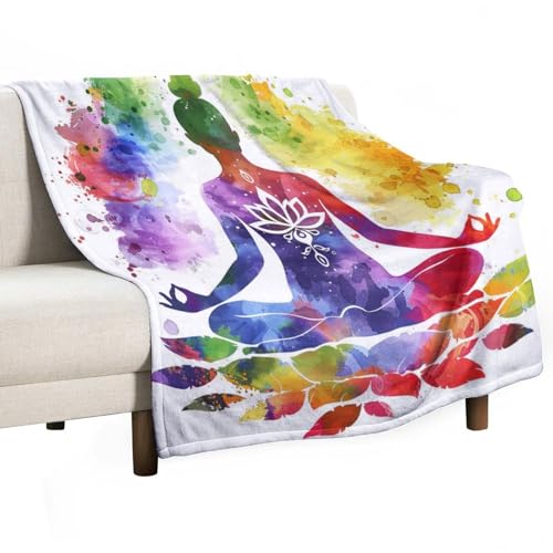 Mandala Yoga Watercolor Throw Blanket, Soft Cozy Warm Bohemian Meditation Fantasy Flannel Blankets for Sofa Couch Bed, 30x40 Inch - color: Mandala Yoga Watercolor, size: 30"x40"