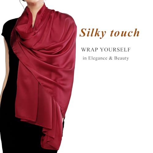 RIIQIICHY Women Shawls and Wraps for Evening Dresses Like Chiffon Silk Scarf Formal Silky Pashmina Shawls for Weddings - color: Burgundy