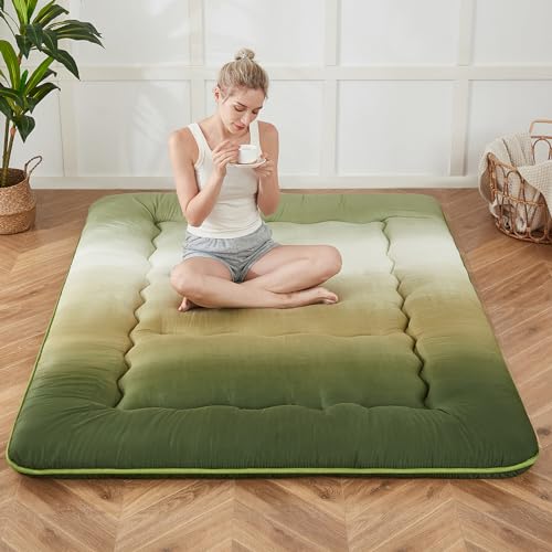 Zelladorra Japanese Floor Mattress, Futon Mattress with Portable Storage Bag and Washable Cover, Roll Up Thick Tatami Mat Suitable for Camping, Guest Room (Forest Gradient, Full) - color: Forest Gradient ( 4"th + Dust Cover ）, size: Full (80"L x 54"W)