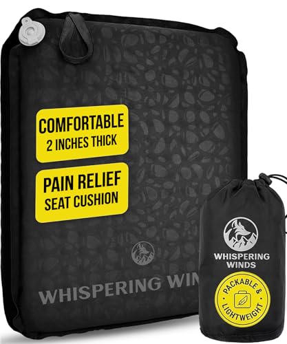 Whispering Winds Inflatable Seat Cushion - Comfortable Blow-up Foam Pad for Airplane, Travel, Stadium, Outdoors, Camping, Car & More - color: Black - 1pack, size: Large