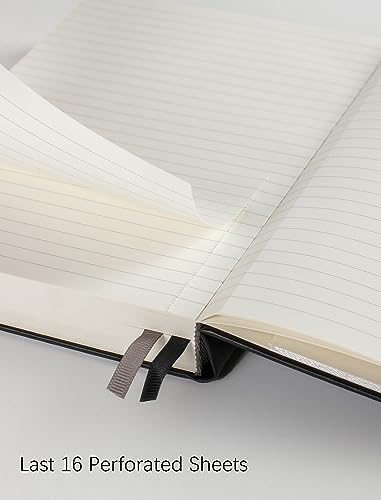 Thick College Ruled Notebook with 366 Numbered Pages, A5 Journals for Writing with 100GSM Lined Paper, Hardcover Leather Notebooks for Women Men School Note Taking Office Work Diary, 5.7"x8.3" Black