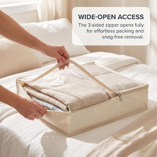 Household Essentials Canvas Sweater Storage Bags 2 Pack, Breathable Under Bed & Closet Organizer with Clear Window & Zipper, Soft-Sided Storage for Sweaters, Blankets & Linens - size: 2-Pack, style: Sweater Storage Bag