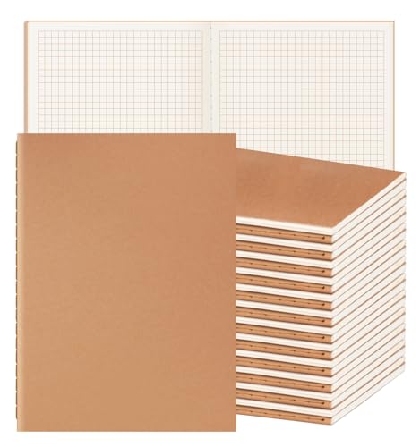 ALKALO 24 Pack A5 Grid Kraft Notebooks Bulk, Journaling Notebooks, A5 Graph Paper Notebook, 8.3x5.5 Inches 60 Pages Travel Journal Notebooks Set for Work, School, Writing - style: Brown-24-Grid