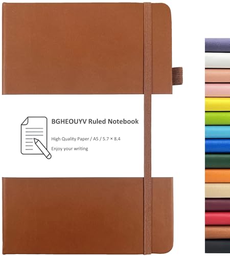 Notebook Journal, College Ruled Notebook Lined A5 160 Pages,Hard Cover Journals for Writing, Notebooks for Work Office School Women Men,5.7 inches x 8.4 inches(Brown) - color: Brown