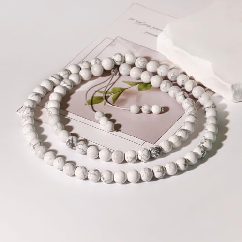 Simple Crystals and Stones Beaded Necklace Protection Balance Meditation Long Necklaces for Women and Men Amulet Jewelry - style: Howlite