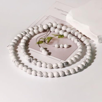 Simple Crystals and Stones Beaded Necklace Protection Balance Meditation Long Necklaces for Women and Men Amulet Jewelry - style: Howlite