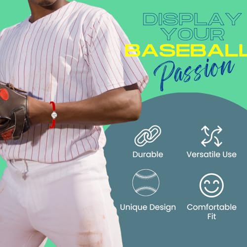 Sportybella - Baseball Bracelet, Baseball Jewelry, Adjustable Braided Baseball Bracelet, Baseball Gifts, Baseball Accessories - color: Red