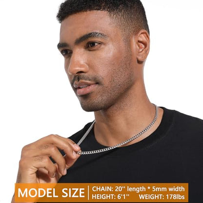 Chain for Men Stainless Steel Cuban Link Chain Necklace Silver Toned Mens Necklaces 18, 20, 22, 24, 26 Inch - size: 18 Inches, style: 5mm width-stainless steel