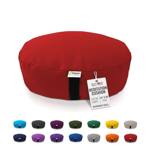 Bean Products Zafu Meditation Pillows for Sitting on Floor, Yoga Cushion, Cotton/Buckwheat Fill Yoga Pillow, Zafu Meditation Cushion, Zen Kneeling Prayer Pad- Made in USA - 14"x18" Oval - RED - color: Red, size: Oval - 14" x 18"