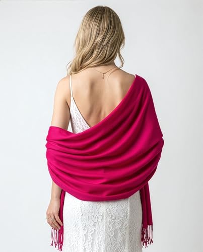 Achillea Lightweight Pashmina Scarf for Women – Soft Silky Shawl Wrap for Evening Dresses, Bridesmaids & Everyday Wear - color: Fuchsia
