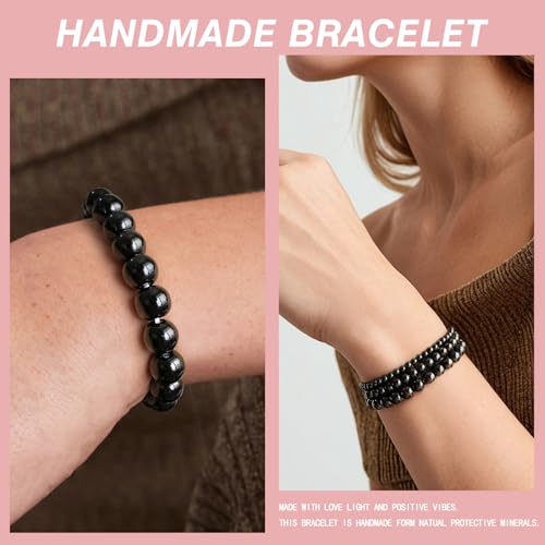 4pcs Beaded Bracelets for Women,Natural Healing Crystal Gemstones Bracelet,Anxiety Stress Relief Bracelet Handmade purple Jewelry Gifts for Women - color: Black Obsidia