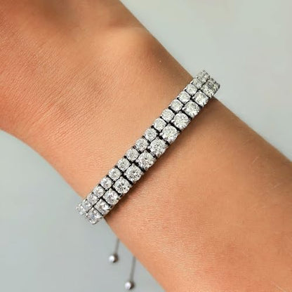 3/4mm Moissanite Tennis Bracelet Adjustable Simulated Diamond Chain 18K Gold Plated 316L Stainless Steel Bracelets Jewelry Gifts for Women Men Wife Mother - color: Silver, size: 3MM Moissanite